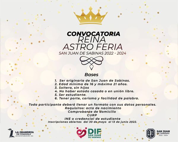 Abre DIF convocatoria para reina de Astro Feria 2022